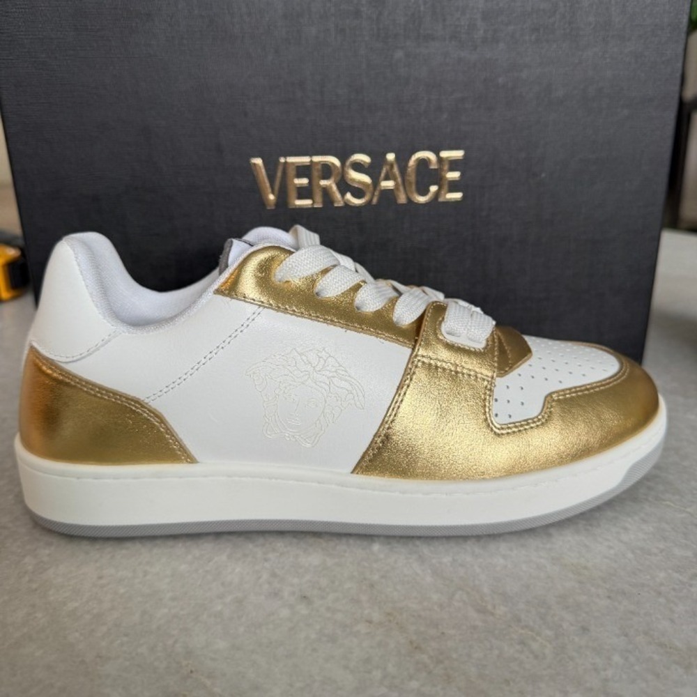 Versace Medusa Gold/White Leather Women's Sneaker Shoe, 1014316, sz 37.5 - Picture 4 of 10